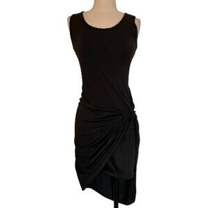 Black asymmetrical wrap dress, ladies medium stretch sleeveless round neck
